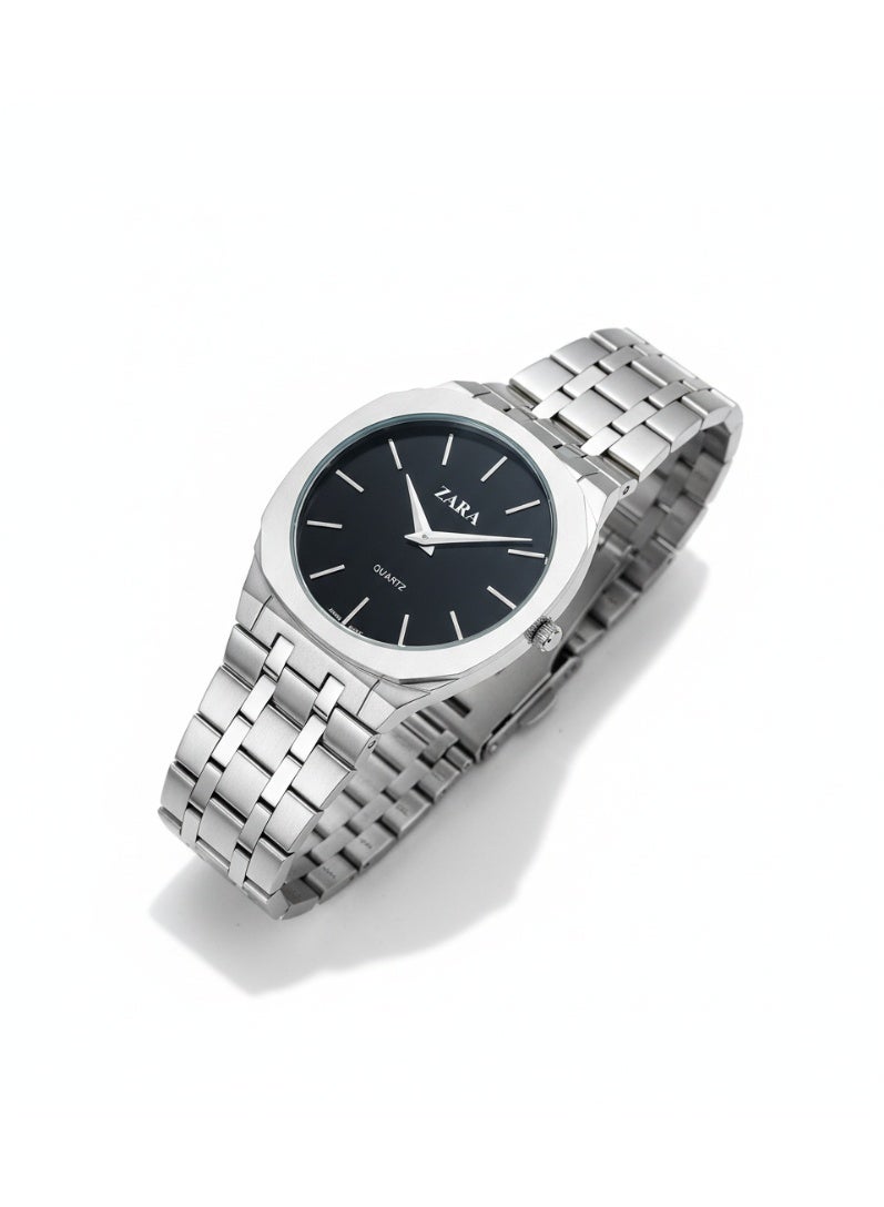 ZARA Stainless Steel Quartz Watch with Black Dial - Image 5
